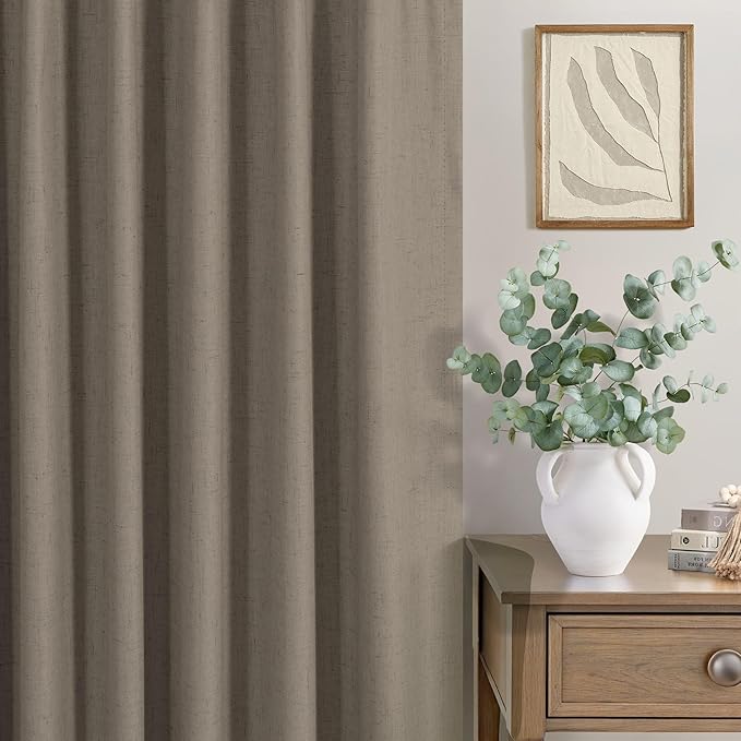 Brown Blackout Curtains 90 Inch Length Thick Linen Patio Drapes - Image 7