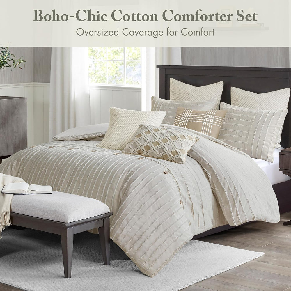 MADISON PARK SIGNATURE Queen Comforter Set Clipped Jacquard Stripes with Butt...