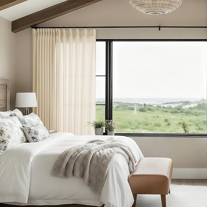 Sliding Door Sheer Curtains 84 Inches Long 100 Inch Wide Linen Pleated Curtains - Image 8