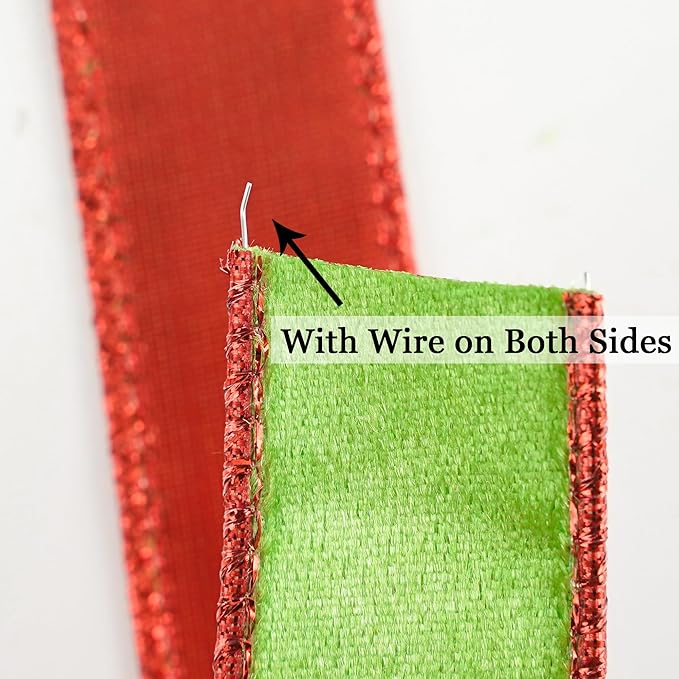 MEEDEE Lime Green and Red Velvet Christmas Ribbon - Image 4