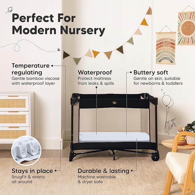 2-Pack Waterproof Pack and Play Sheets, Mini Crib Sheets Fitted - Image 5