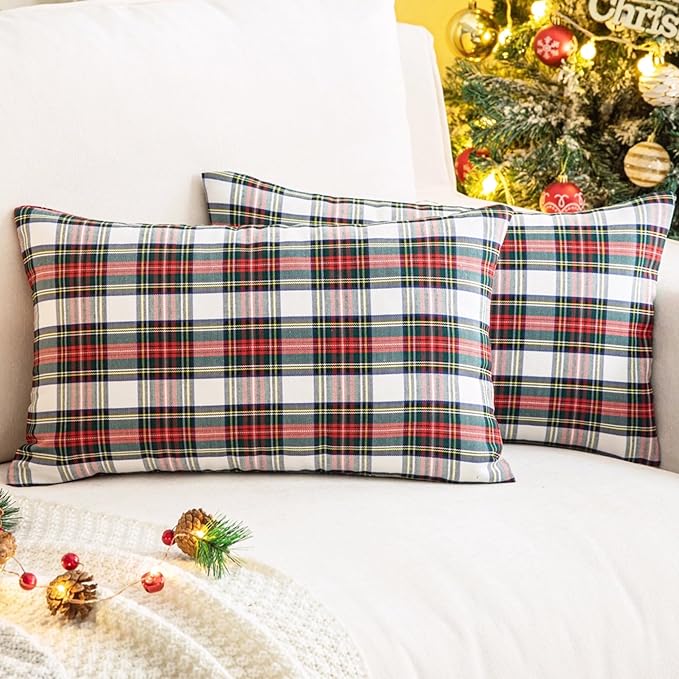 AQOTHES Pack of 2 Christmas Plaid Decorative Throw Pillow Covers Scottish by AQOTHES