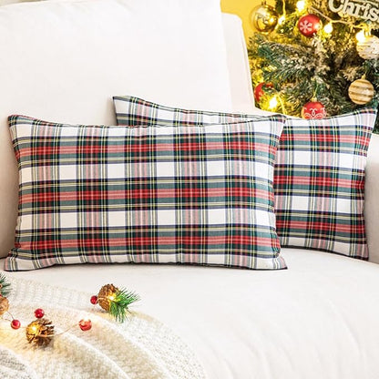 AQOTHES Pack of 2 Christmas Plaid Decorative Throw Pillow Covers Scottish by AQOTHES