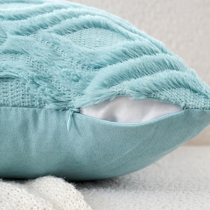 MIULEE Sky Blue Throw Pillow Covers 16x16 Inch, Soft Winter Plush Faux Wool - Image 4