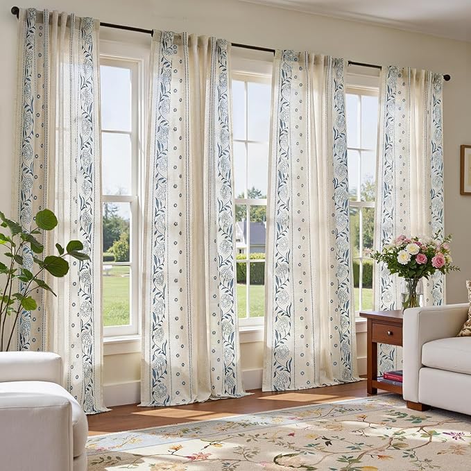 jinchan Winslow 4 Panel Curtains Set 84 Inch Length Embroidered Bordered Floral by JINCHAN