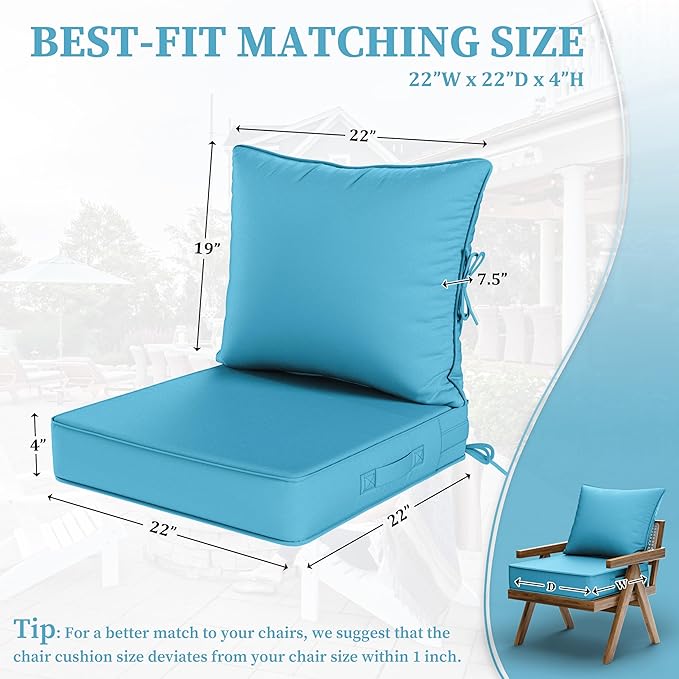 Outdoor Seat Cushion Set 22 L × 22 W × 4 H Inch Waterproof & Fade Resistant - Image 2