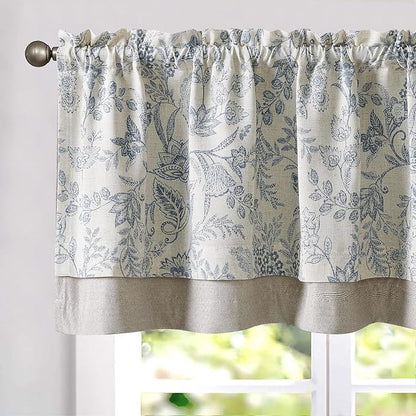 jinchan Linen Valance Curtain Farmhouse Floral Printed Small Window Curtain by JINCHAN
