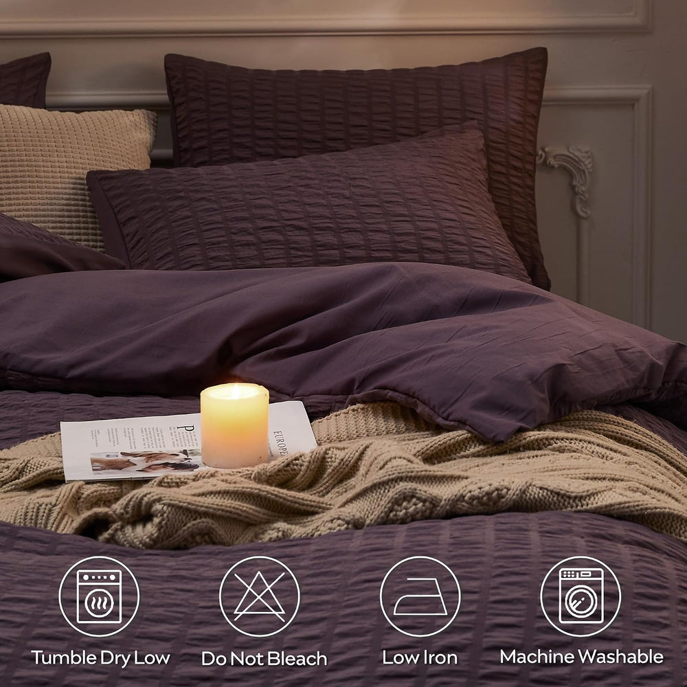 JELLYMONI Purple Seersucker Duvet Cover Set Full Size