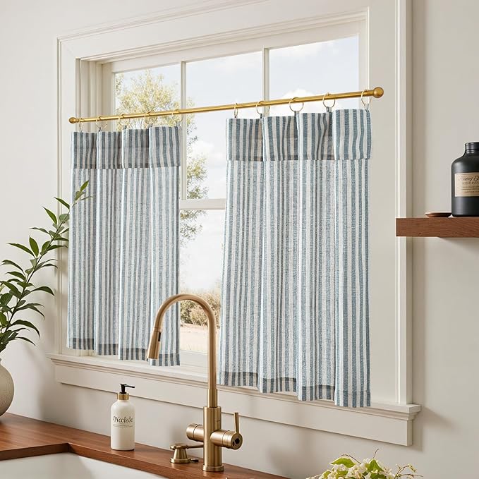 jinchan Striped Linen Kitchen Curtains - Image 2