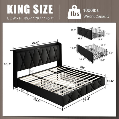einhomn king size bed frame with 4 storage shown in use