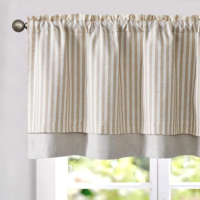 jinchan Linen Striped Valance for Windows 18 Inch Blackout Drapes for Small by JINCHAN