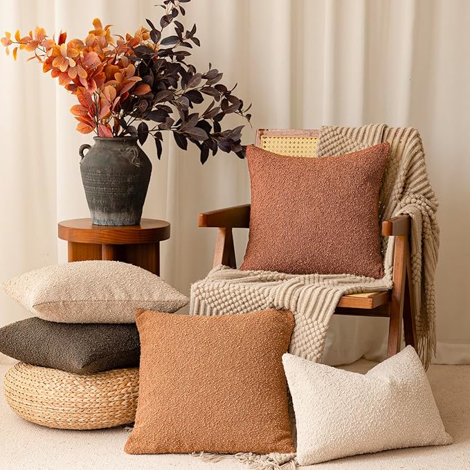 Foindtower Pack of 2 Textured Boucle Throw Pillow Covers Accent Solid - Image 8
