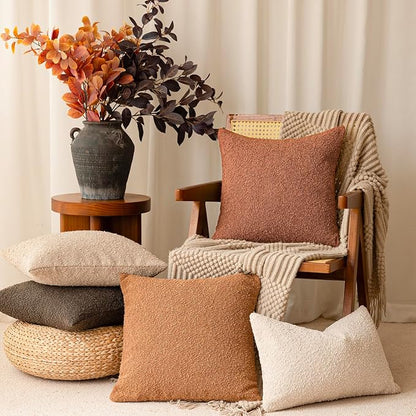 Foindtower Pack of 2 Textured Boucle Throw Pillow Covers Accent Solid Pillow - Image 8