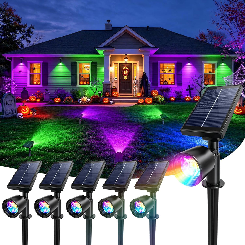Solar Spot Lights Outdoor Waterproof,8 Modes RGB Halloween Spotlights 6Pack