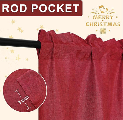 Hiasan Red Valance Curtains Light Filtering Rod Pocket Window Valances Curtains - Image 3