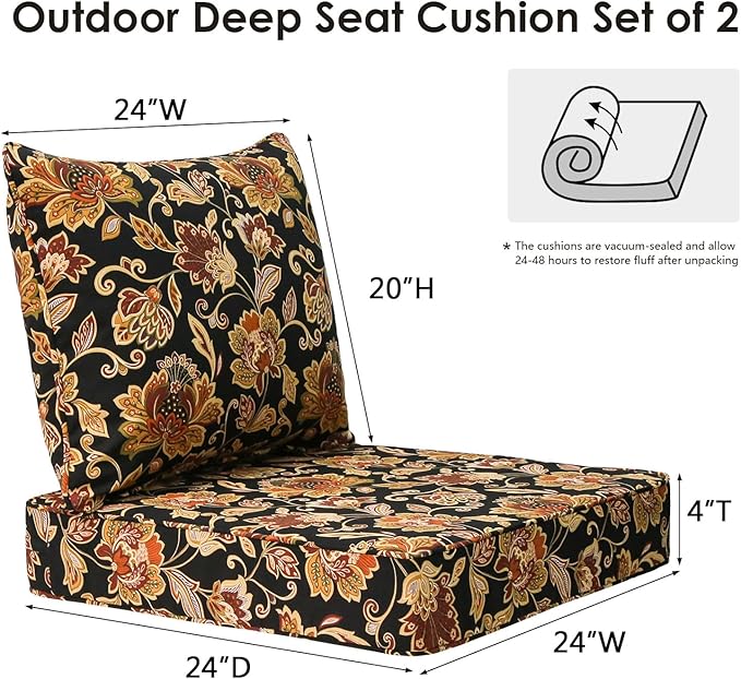 Outdoor Patio Chair Cushions Set, Water-Repellent, Fade Resistant, Deep Seat - Image 5