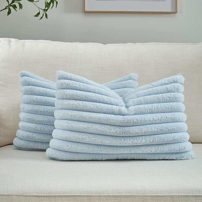 FUTEI Light Blue Throw Pillow Covers Set of 2, 12x20 Inch Striped Texture by FUTEI