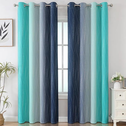 Estelar Textiler Navy Blue and Teal Gradient Blackout Curtains - Image 2