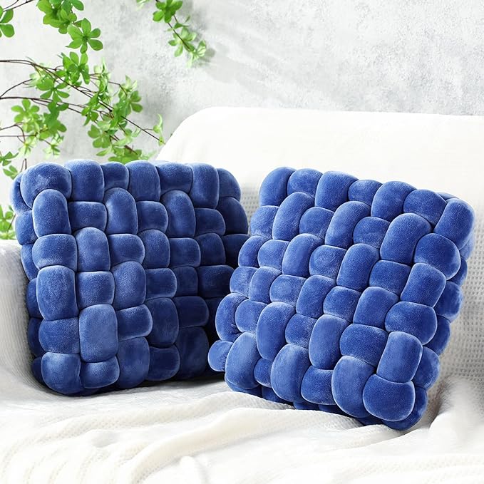 Wenqik 2 Pcs Knot Pillows Square Knotted Plush Throws Soft Accent Pillows by Wenqik