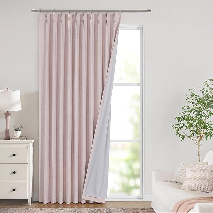 Vision Home Soft Pink Pinch Pleated Full Blackout Curtains Linen Blended Room by VisionHome