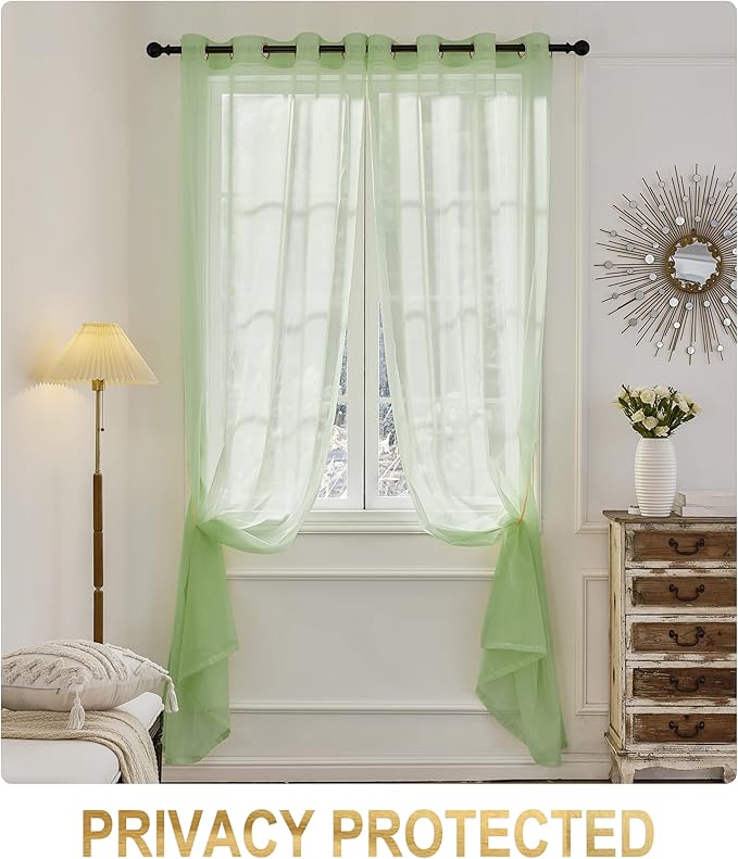 Foil Stripe Sage Green Sheer Curtains 108 inches Length 2 Panels - Image 2