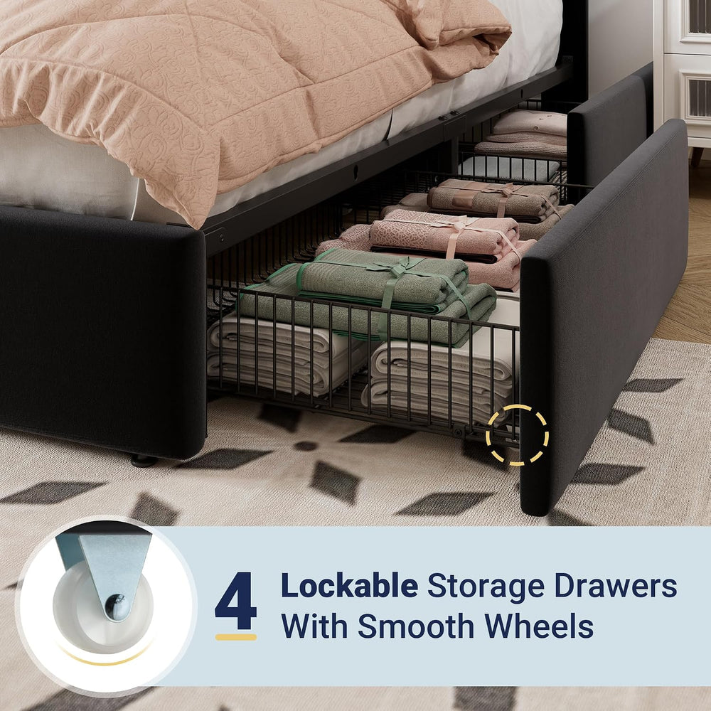 Allewie King Size Storage Bed Frame, Vertical Channel Tufted Adjustable Headb...