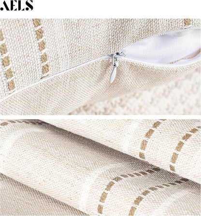 AELS 20x20 Decorative Farmhouse Linen Throw Pillow Covers, Boho Textured Pillow - Image 4