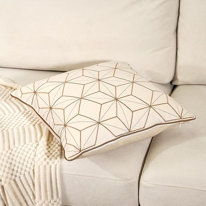 Aeckself White Velvet Pillow Cover 20 x 20 Inch, Luxury Modern Square Gold - Image 3