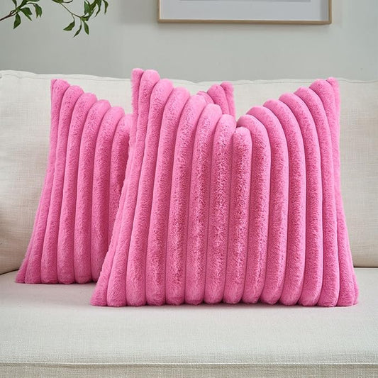 FUTEI Hot Pink Throw Pillow Covers Set of 2, 22x22 Inch Striped Texture Cushion by FUTEI