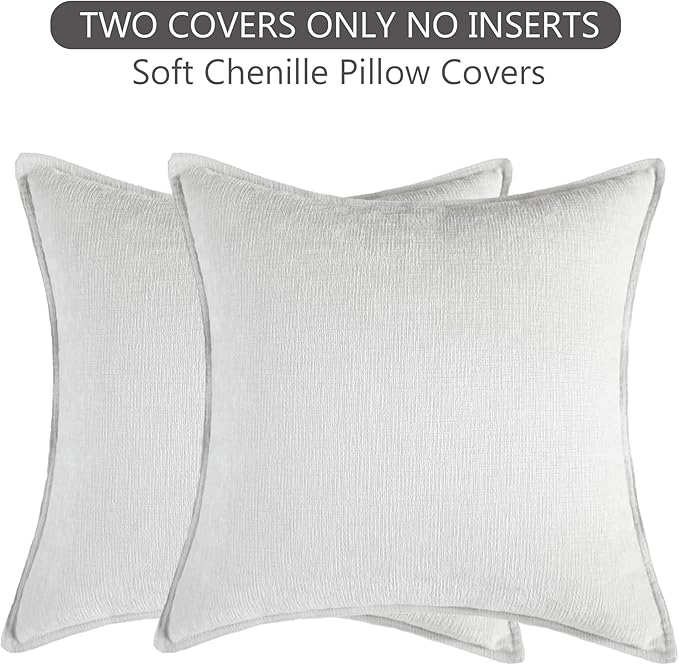 Stellhome Soft Chenille Decorative Pillow Covers 20x20 Inch Natural Light Grey - Image 6