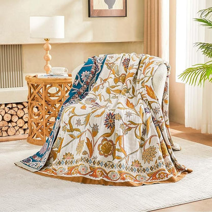 Fall Throw Blanket for Couch, 100% Cotton Muslin Breathable Woven Farmhouse - Image 2