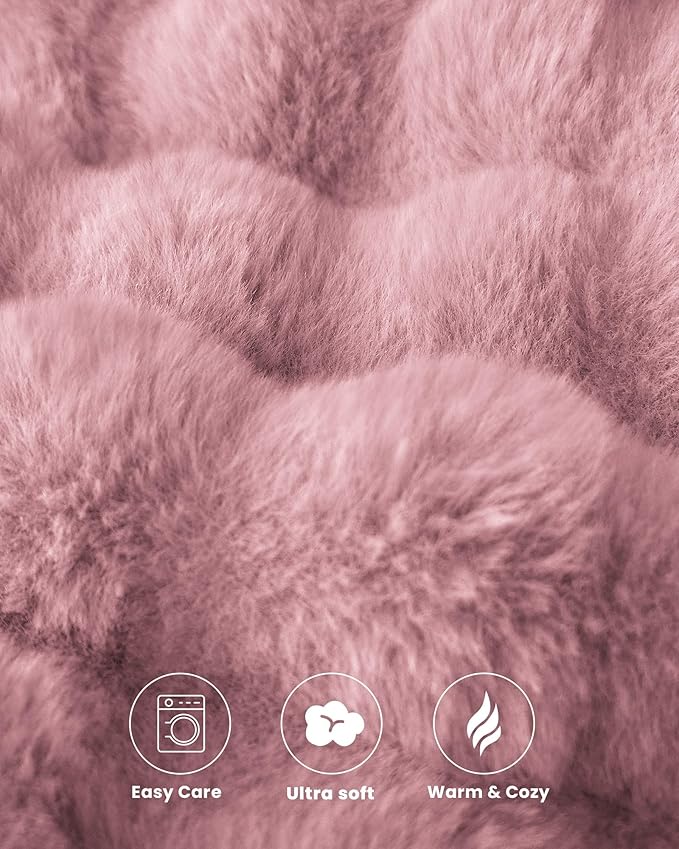 Ultra Soft Cozy Faux Fur Throw Blanket, Fuzzy Plush Thick Bubble Blanket - Image 5