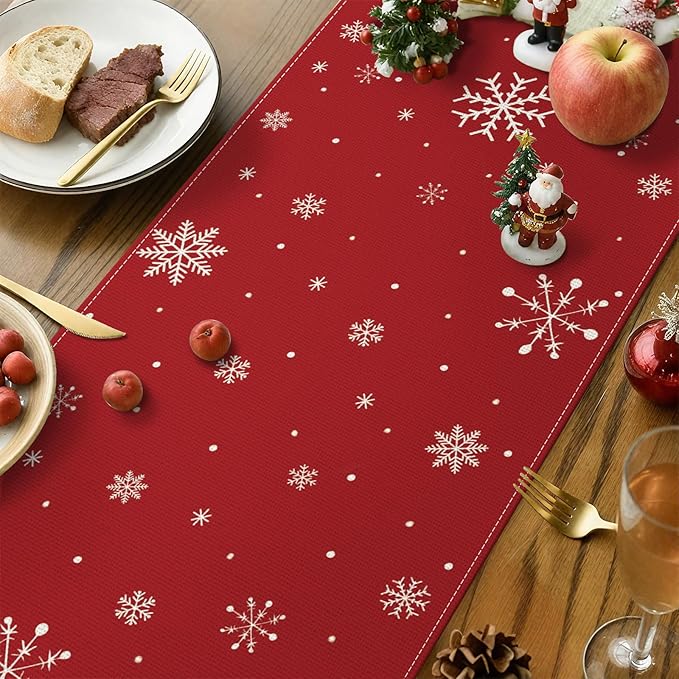 OTOSTAR Snowflakes and Christmas Tree Table Runner, Xmas Seasonal Winter - Image 3
