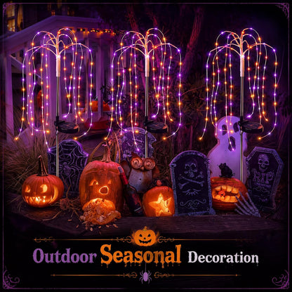 Tujoe 3 Pcs Halloween Solar Willow Lights Firework Light, Purple Orange