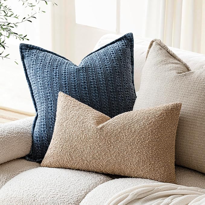 Foindtower Pack of 2 Textured Boucle Throw Pillow Covers Accent Solid Lumbar - Image 5