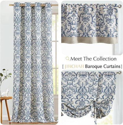 jinchan Linen Valance Curtain for Kitchen Vintage Damask Floral Blackout - Image 9