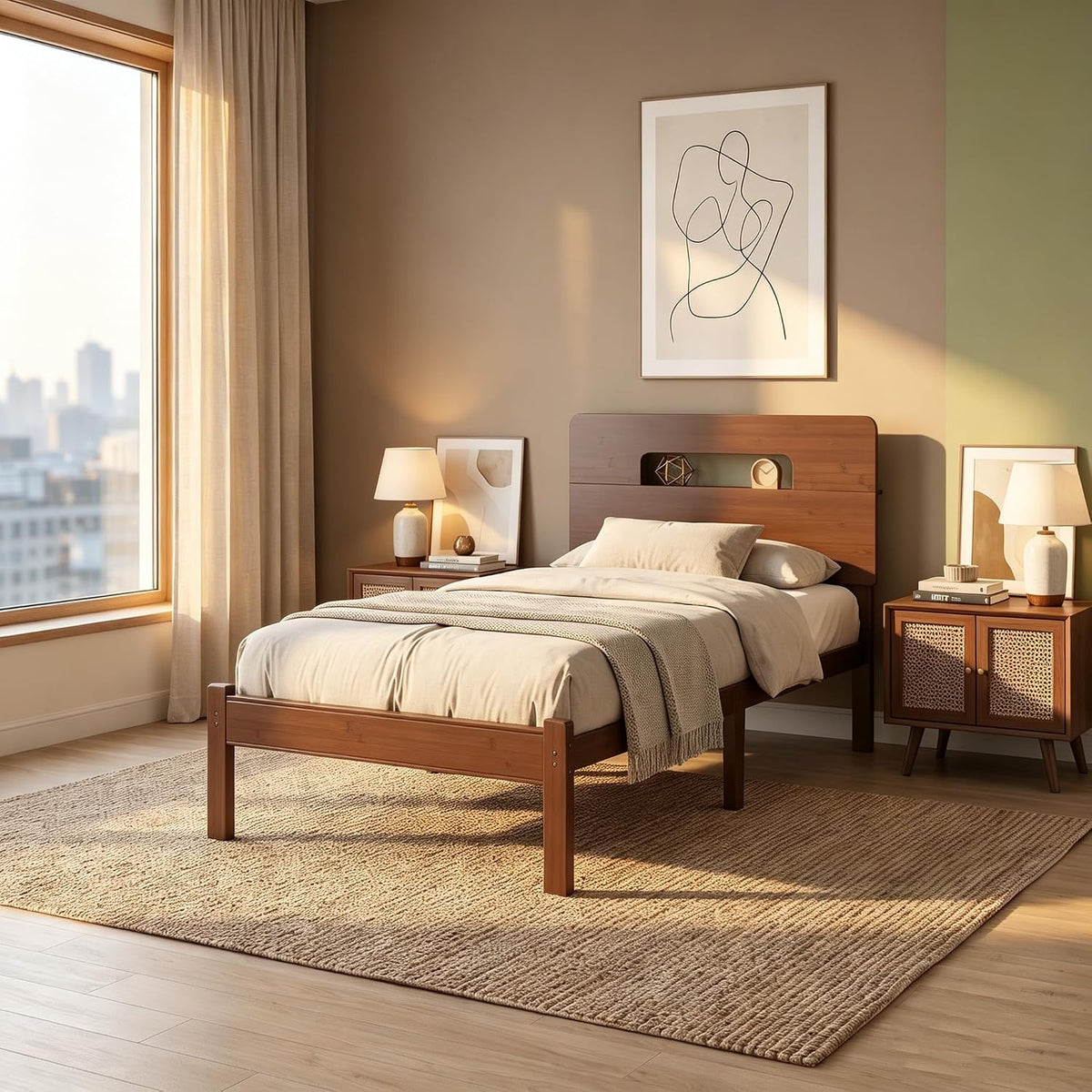 14" bamboo wood twin xl bed frame with, main product view