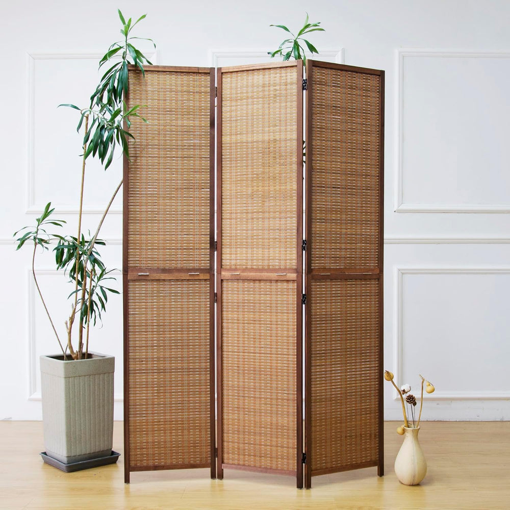 Furnnylane 3 Panel Detachable Room Divider, 5.6 ft Tall Two in One Bamboo Pri...