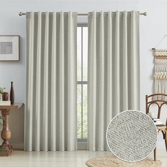 KEQIAOSUOCAI 90 Inch Blackout Curtains Hook Tape Belt Back Tab Cotton Farmhouse by KEQIAOSUOCAI