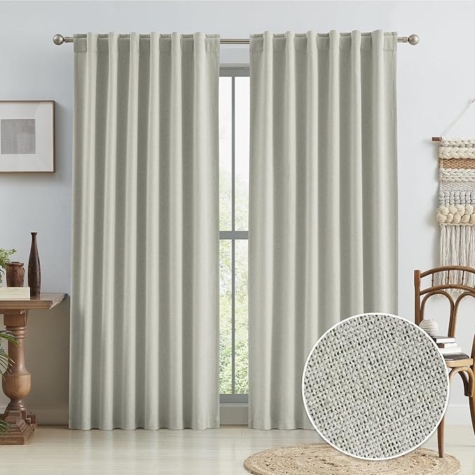 KEQIAOSUOCAI Linen Textured Blackout Curtains, Heat and Full Light Blocking by KEQIAOSUOCAI