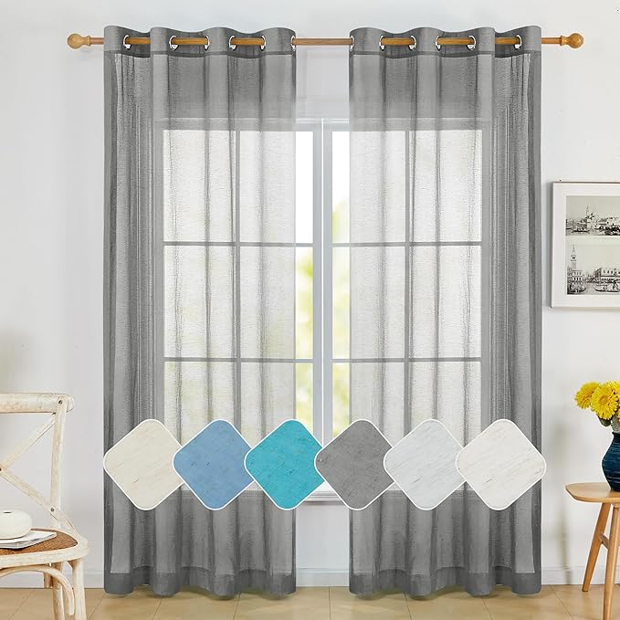 Deconovo Linen-Feel Sheer Curtains, 2 Panels, Grommet Top, Sustainable by Deconovo
