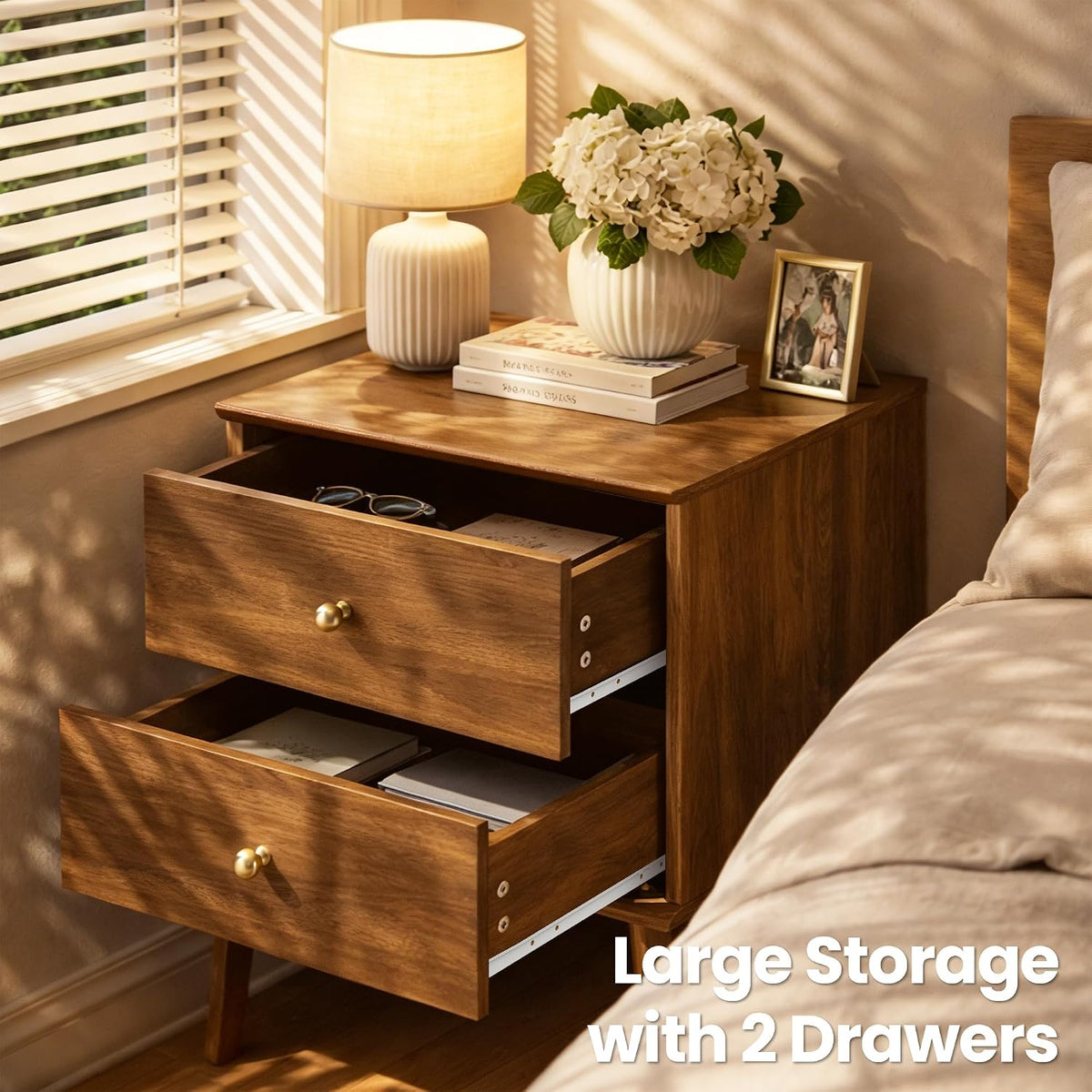 26" tall mid century modern nightstands set of showing dimensions
