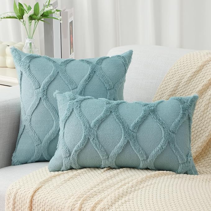 decorUhome Throw Pillow Covers 24x24 Inch Set of 2, Soft Plush Faux Fur Wool - Image 4