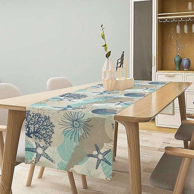 Marine Life Table Runner, Sea Underwater World Ocean Creature Table Runner - Image 3