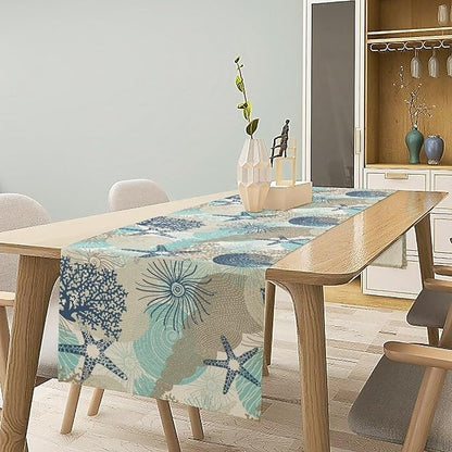 Marine Life Table Runner, Sea Underwater World Ocean Creature Table Runner - Image 3