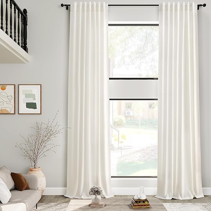 Linen Cream Curtains 228 Inch Extra Long by Nanspring