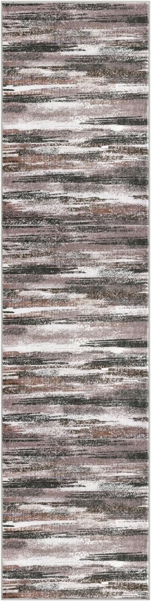 Modern Abstract Runner Rug 3x10, Dark Light Brown White Washable Kitchen Runner - Image 8