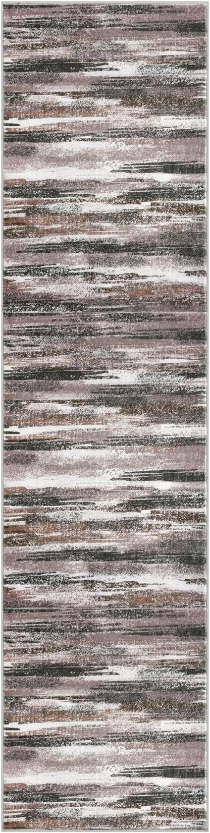 Modern Abstract Runner Rug 3x10, Dark Light Brown White Washable Kitchen Runner - Image 8