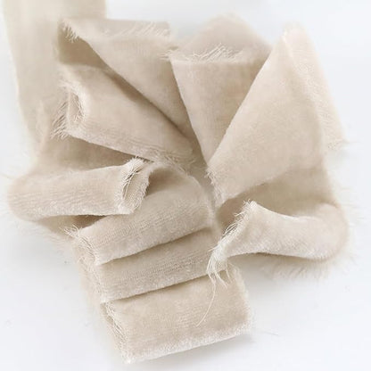 Taupe Velvet Ribbon 1.5 Inch Frayed Silk Velvet Ribbon Rustic Christmas Velvet - Image 7