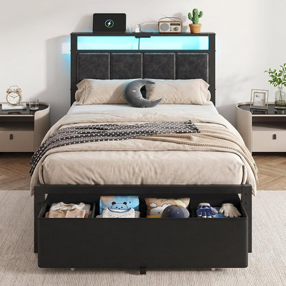 twin size bed frame with upholstered headboard and, main product view
